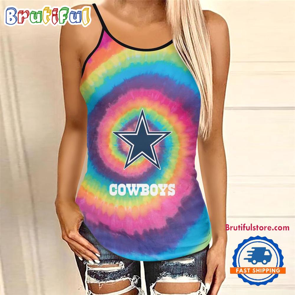 NFL Pittsburgh Steelers Rainbow Pattern Summer Women's Criss Cross Tank Top