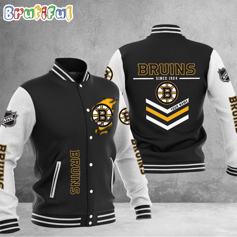 NHL Boston Bruins Hockey Team Personalized Varsity Baseball Jacket