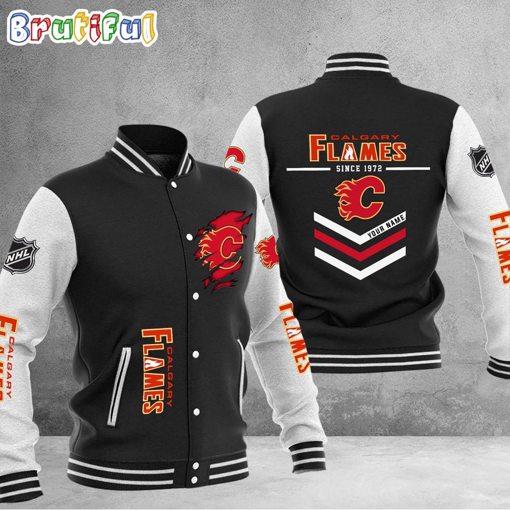 NHL Calgary Flames Hockey Team Personalized Varsity Baseball Jacket