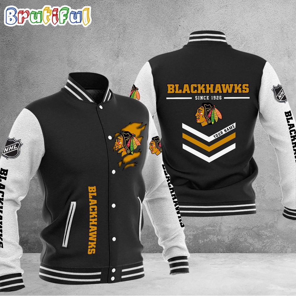 NHL Chicago Blackhawks Hockey Team Personalized Varsity Baseball Jacket