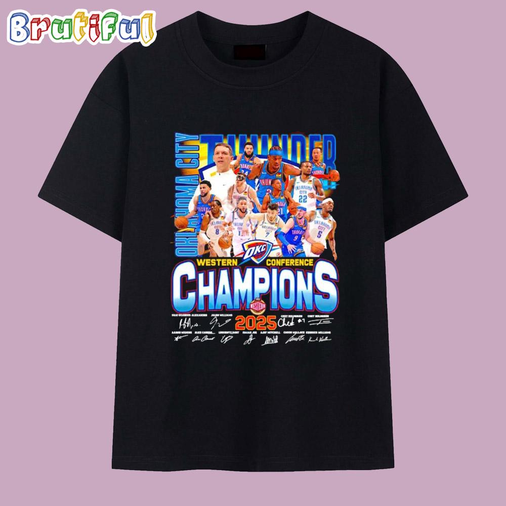 Oklahoma City Thunder Western Conference Champions 2025 Players Signatures T Shirt
