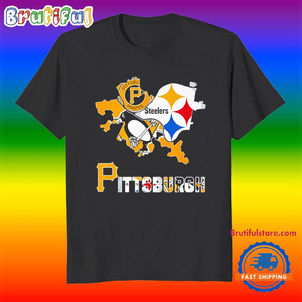 Pittsburgh Sports Fan One City Three Legends Map T Shirt