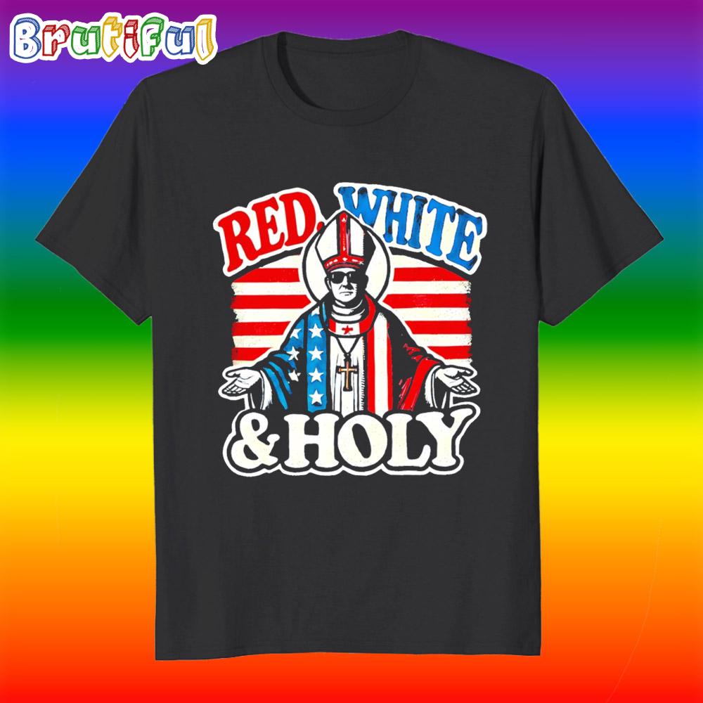 Pope Leo Xiv Red White and Holy Usa Flag T Shirt