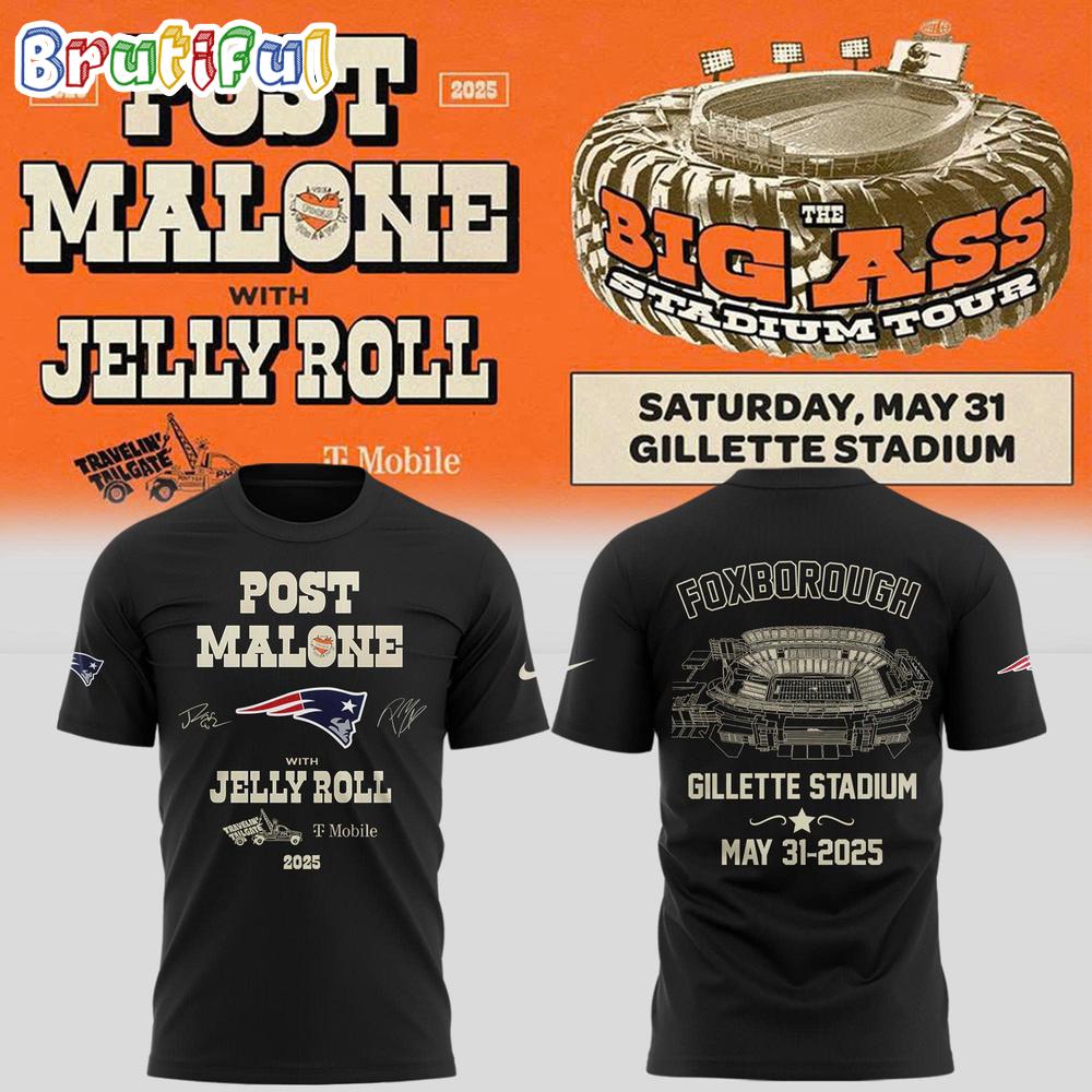 Post Malone Big Ass Stadium Tour x New England Patriots 2025 3D Shirt