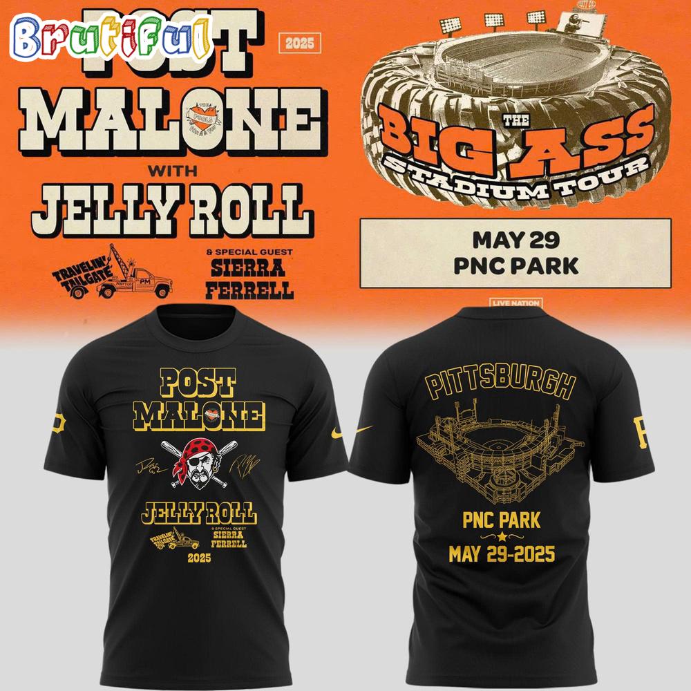 Post Malone Big Ass Stadium Tour x Pittsburgh Pirates 2025 T Shirt