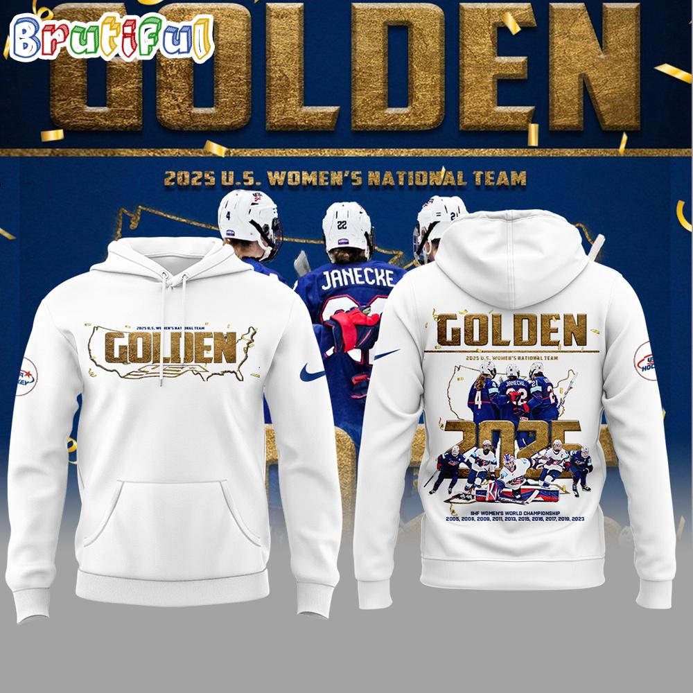 USA Hockey 2025 IIHF Men's World Championship Team Player Golden White Hoodie