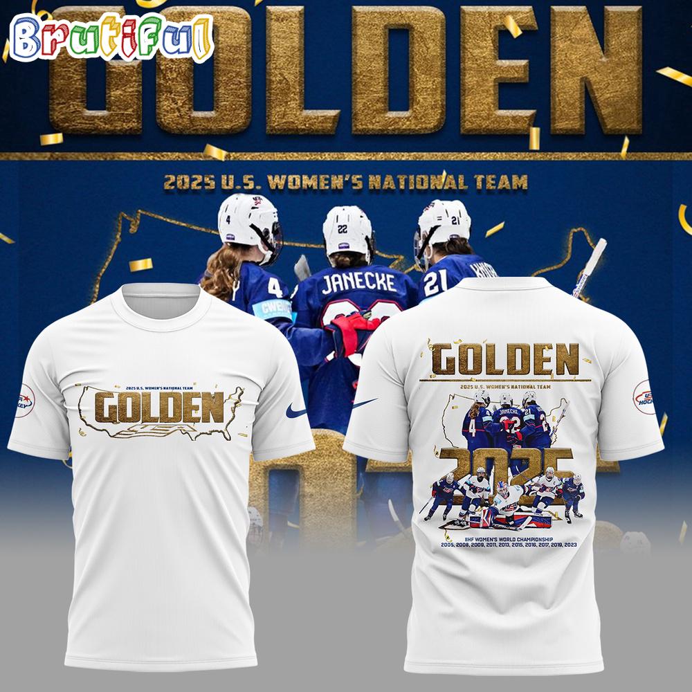 USA Hockey 2025 IIHF Men's World Championship Team Player Golden White T Shirt