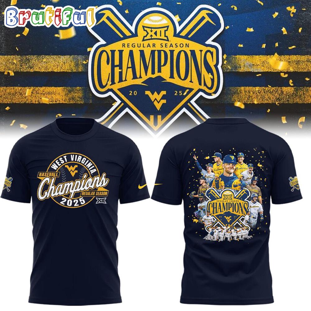 West Virginia Mountaineers 2025 Baseball Big 12 Champions New Design T Shirt