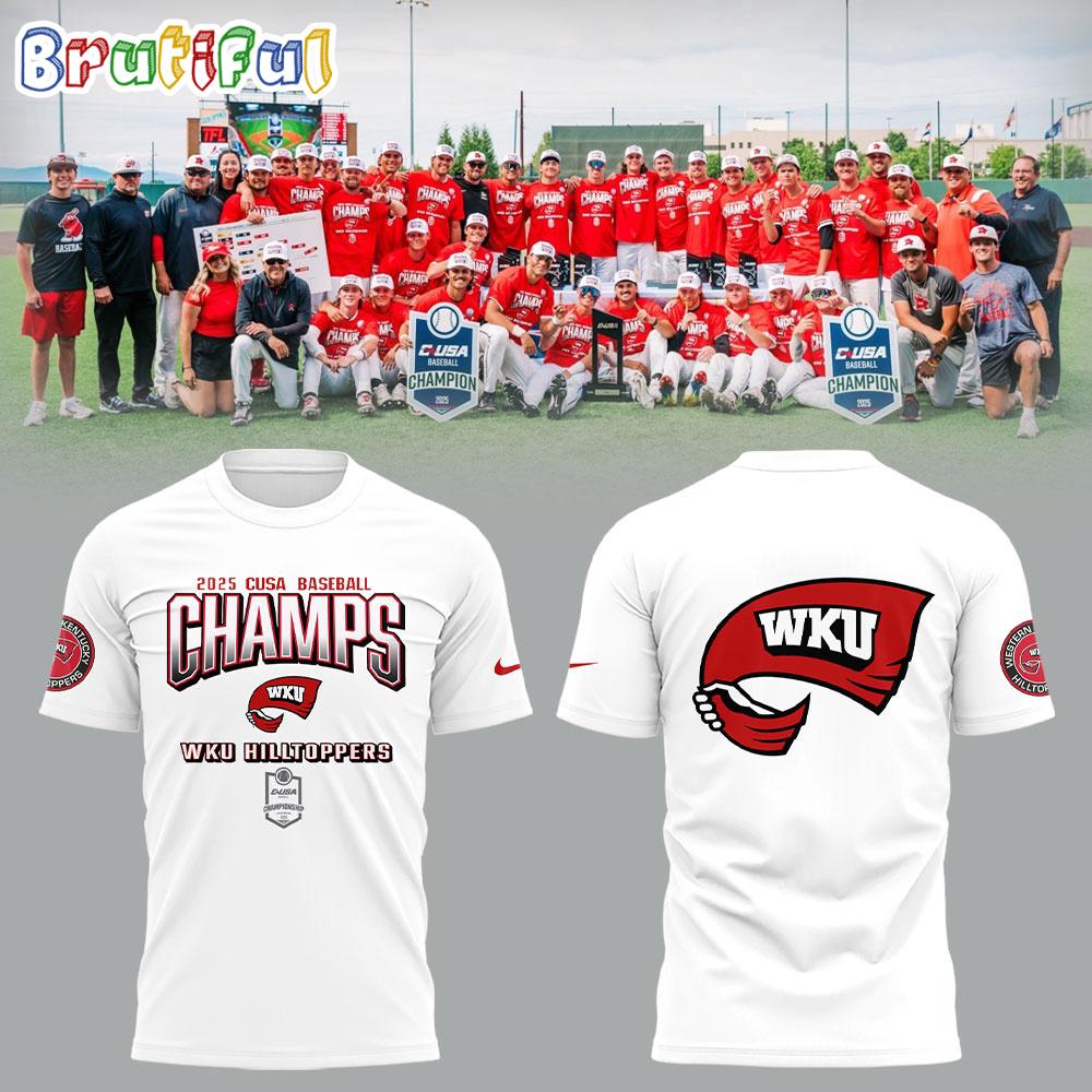 Western Kentucky Hilltoppers Baseball x 2025 CUSA Tournament Champions White T Shirt