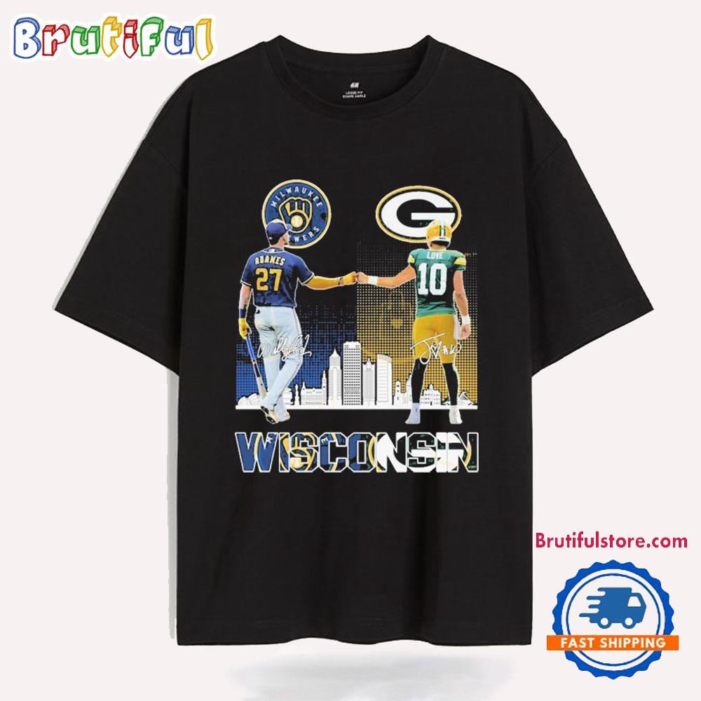 Willy Adames And Jordan Love Milwaukee Brewers X Green Bay Packers Wisconsin Skyline Signatures T Shirt