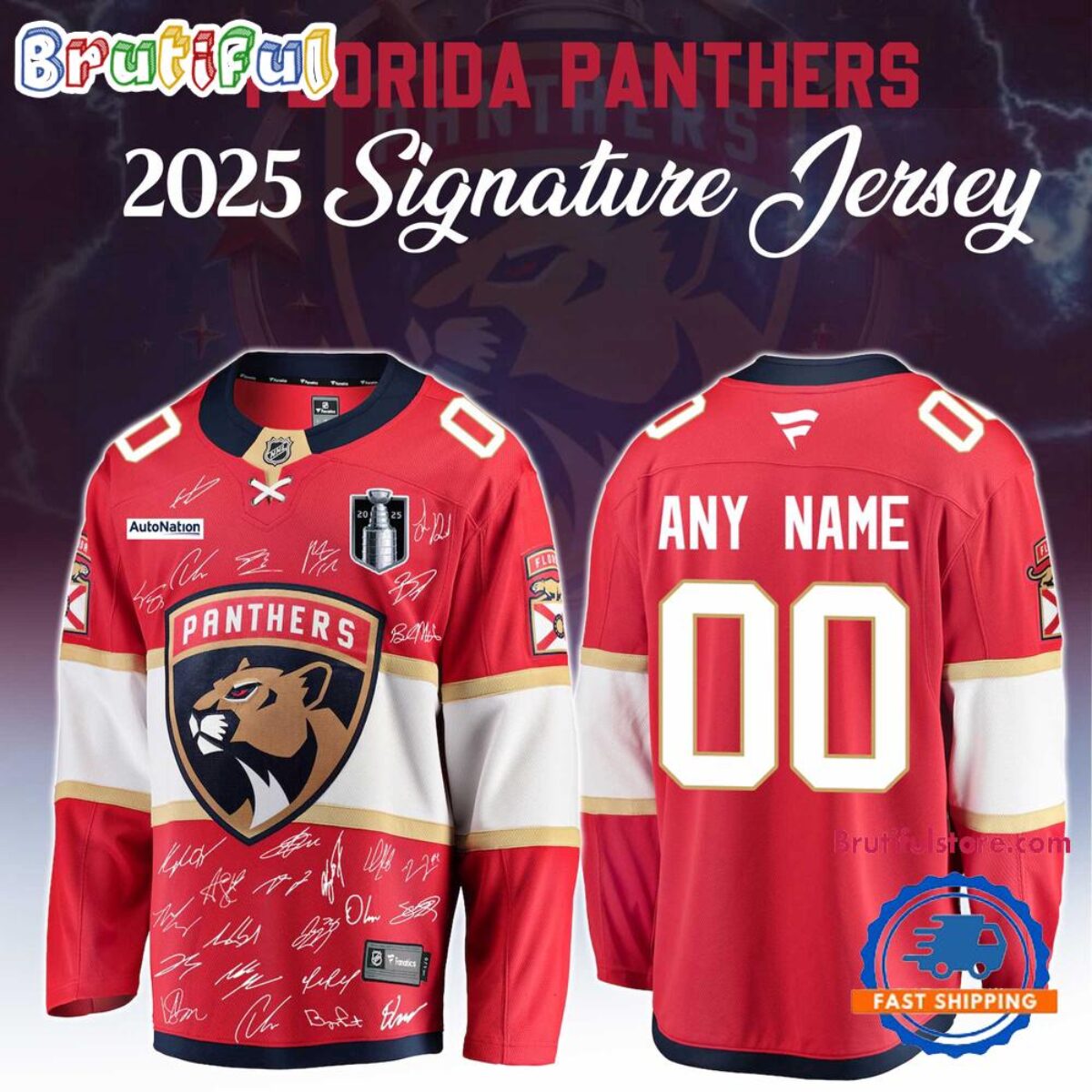 Florida Panthers Champion NHL Stanley Cup 2025 Signature Hockey Jersey