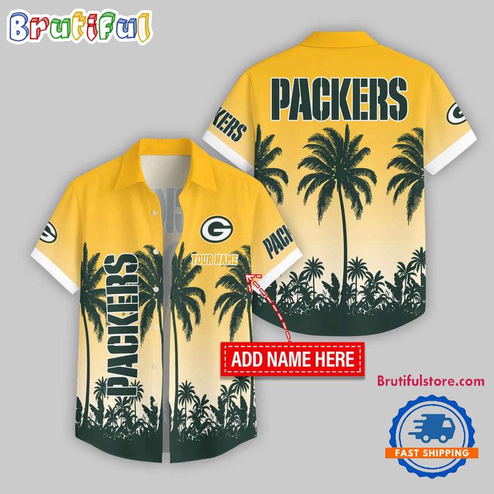 Green Bay Packers Flower Palm Tree Summer Button Hawaii Shirt