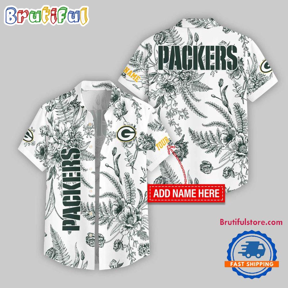 Green Bay Packers Leaf Flower Pattern Personalized Name Hawaii Shirt