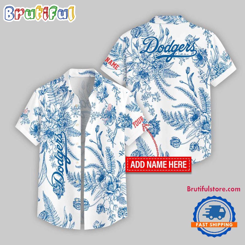 Los Angeles Dodgers Leaf Flower Pattern Personalized Name Hawaii Shirt