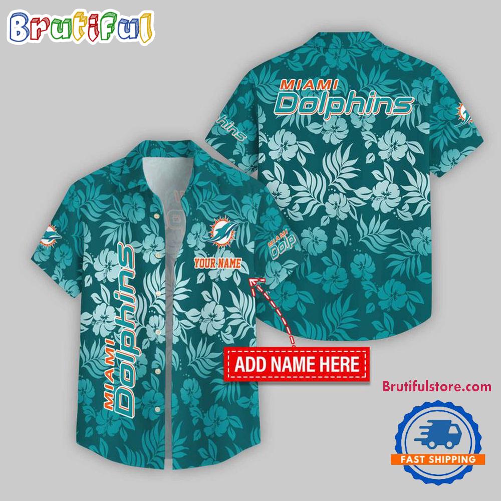 Miami Dolphins Night Flower Pattern Personalized Name Hawaii Shirt