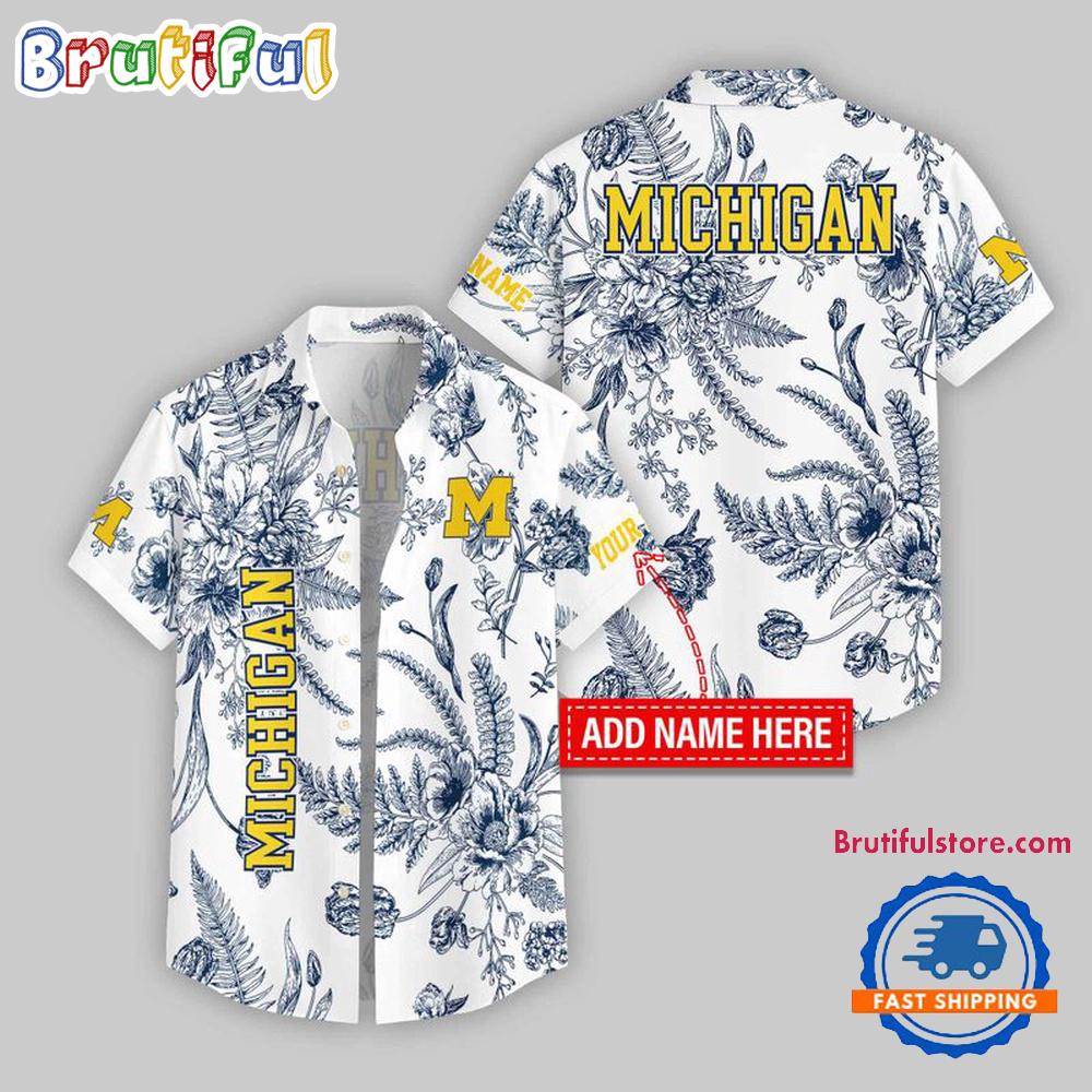 Michigan Wolverines Leaf Flower Pattern Personalized Name Hawaii Shirt