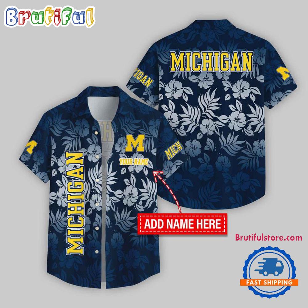 Michigan Wolverines Night Flower Pattern Personalized Name Hawaii Shirt