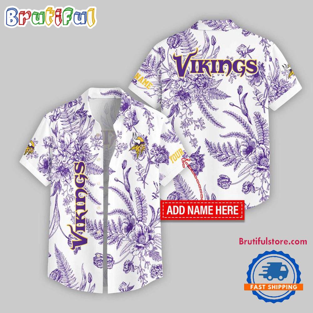 Minnesota Vikings Leaf Flower Pattern Personalized Name Hawaii Shirt