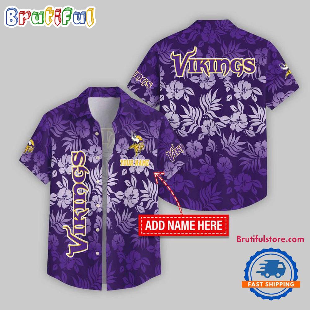 Minnesota Vikings Night Flower Pattern Personalized Name Hawaii Shirt