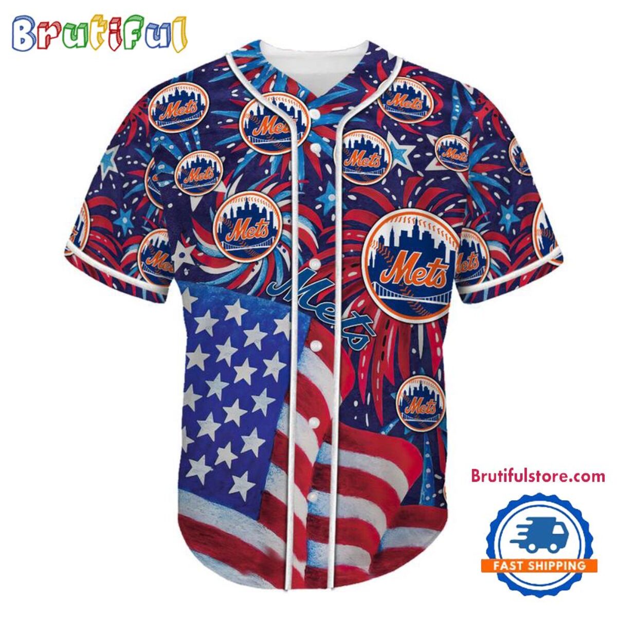 New York Mets USA Flag Independence Day Baseball Jersey, Sport