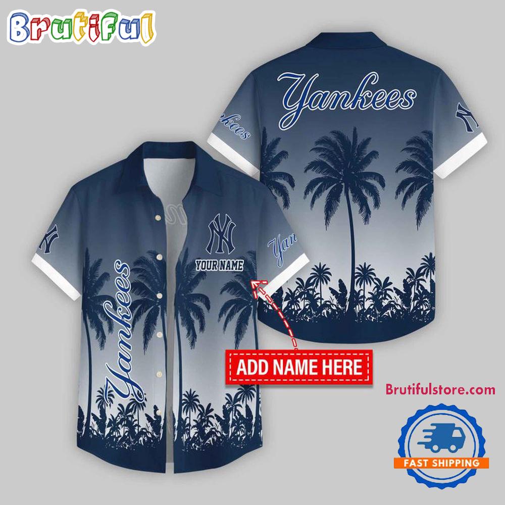 New York Yankees Flower Palm Tree Summer Button Hawaii Shirt