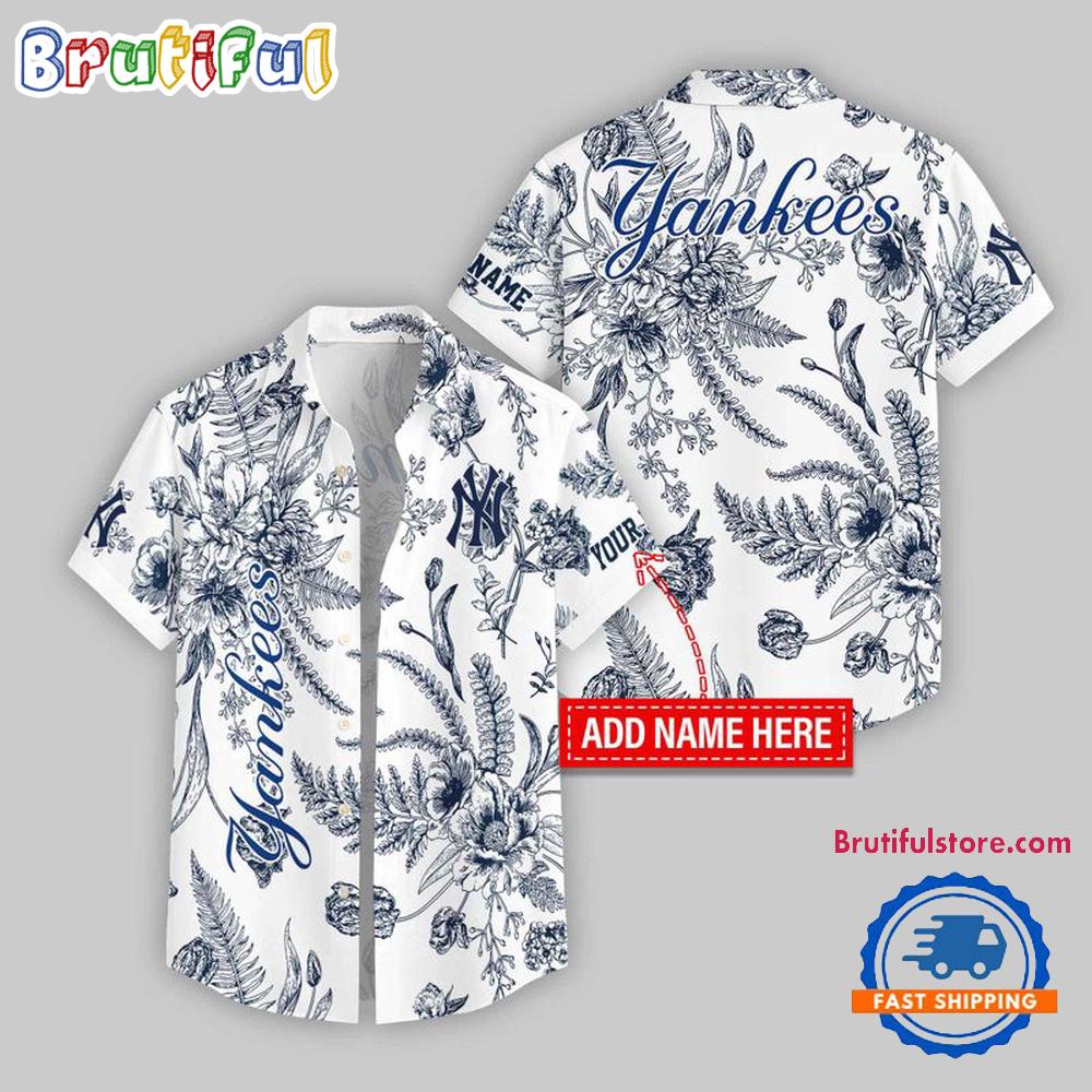 New York Yankees Leaf Flower Pattern Personalized Name Hawaii Shirt