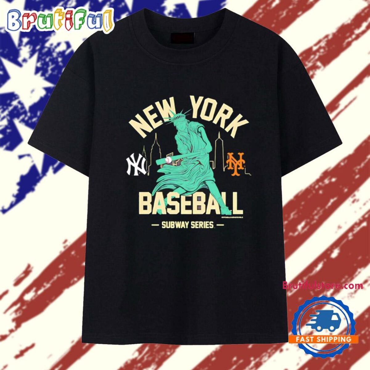 New York Yankees vs New York Mets Subway Series Swinging Liberty T