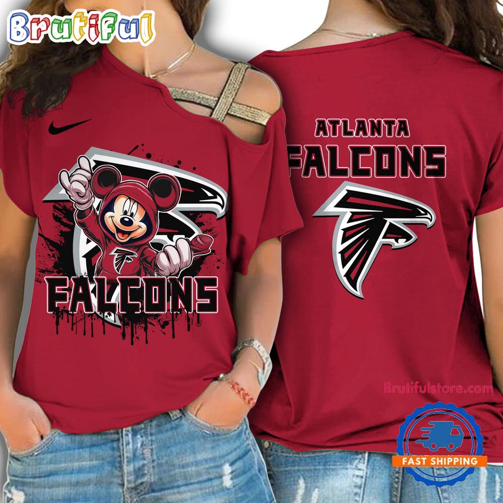 NFL Atlanta Falcons Mickey Mouse Women's Cross Strap Shoulder Shirt, Football One Shoulder Shirt