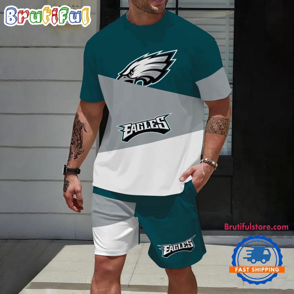 NFL Philadelphia Eagles Divided Pattern Summer T Shirt And Shorts Set