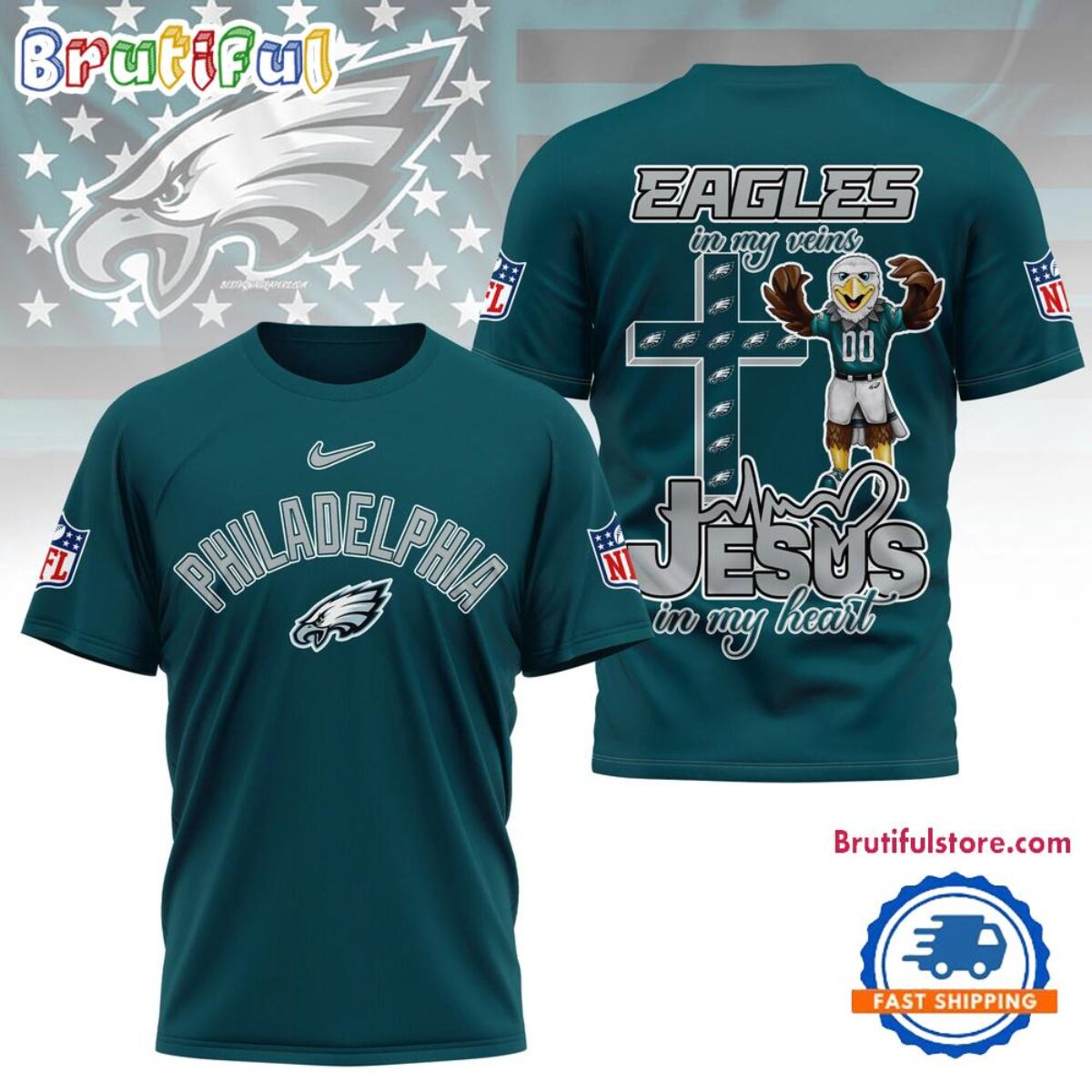 NFL Philadelphia Eagles Jesus In My Veins In My Heart All Over