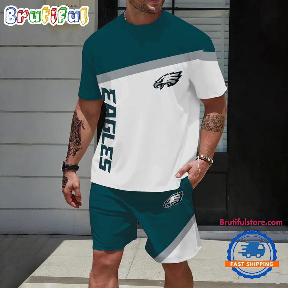 NFL Philadelphia Eagles Stripe Pattern Summer T Shirt And Shorts Set
