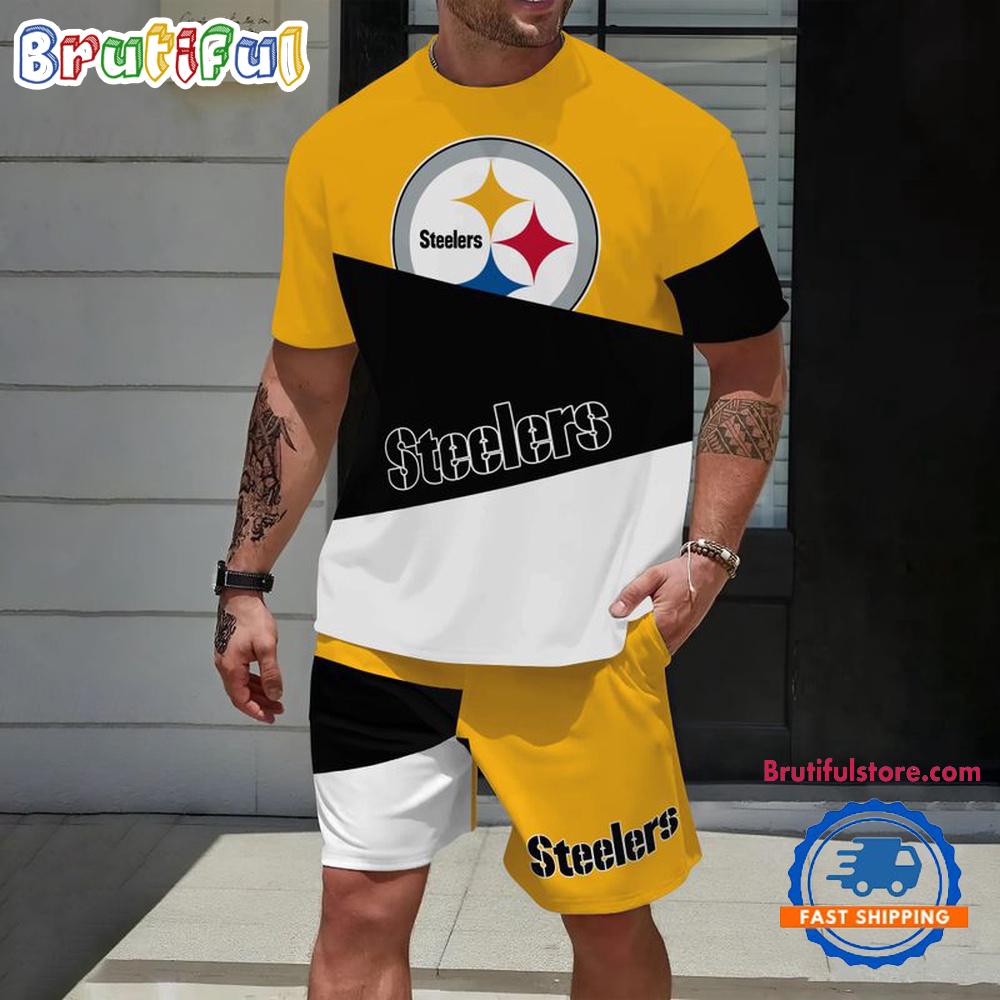 NFL Pittsburgh Steelers Divided Pattern Summer T Shirt And Shorts Set