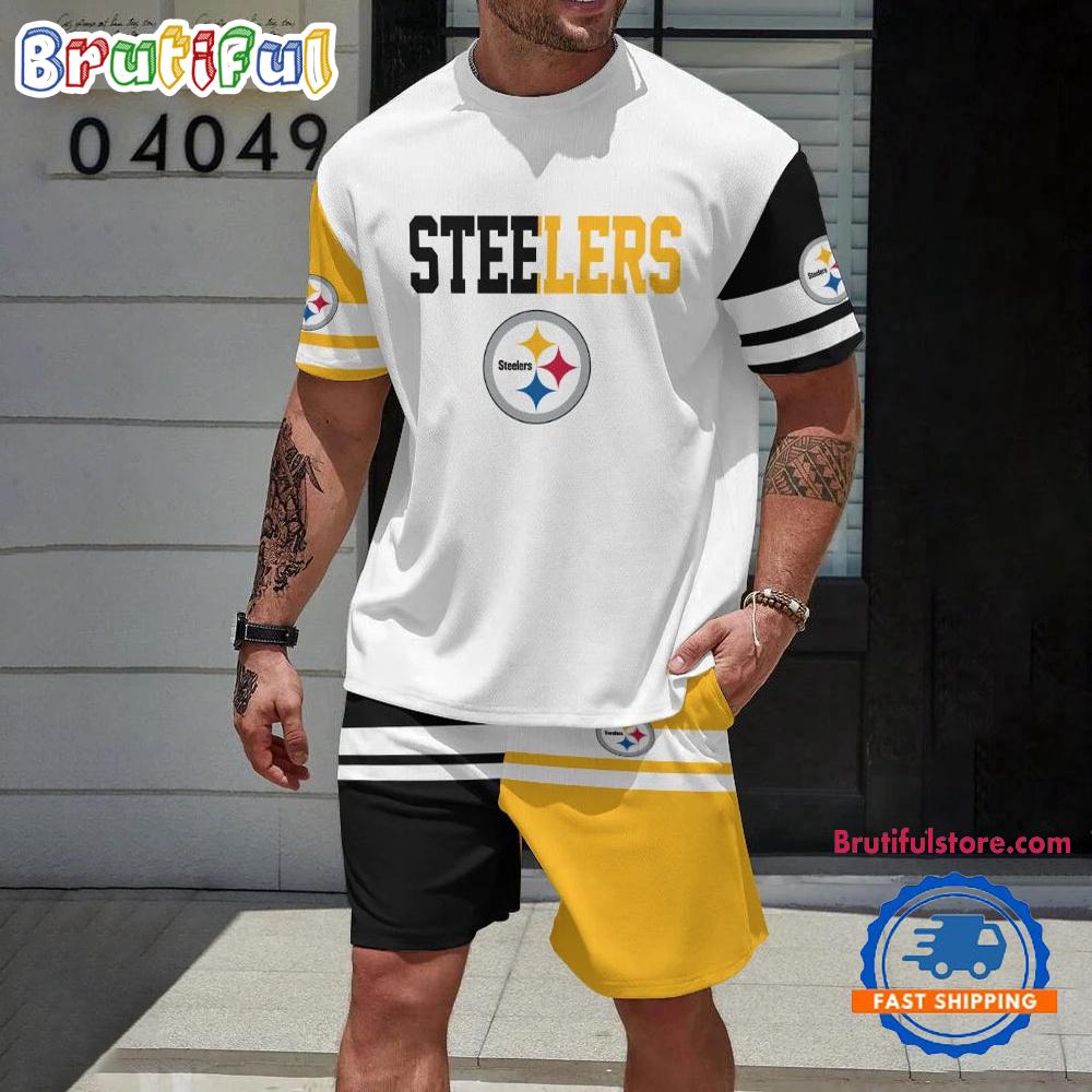 NFL Pittsburgh Steelers Logo Team Design T Shirt And Shorts Set