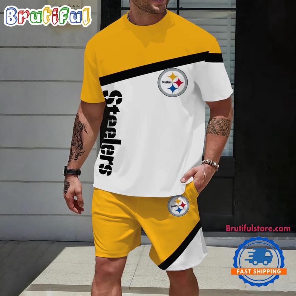 NFL Pittsburgh Steelers Stripe Pattern Summer T Shirt And Shorts Set
