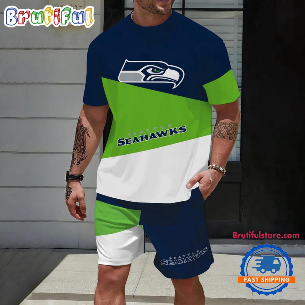 NFL Seattle Seahawks Divided Pattern Summer T Shirt And Shorts Set