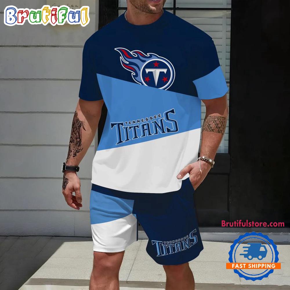 NFL Tennessee Titans Divided Pattern Summer T Shirt And Shorts Set