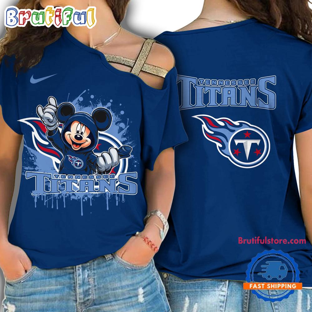 NFL Tennessee Titans Mickey Mouse Women's Cross Strap Shoulder Shirt, Football One Shoulder Shirt