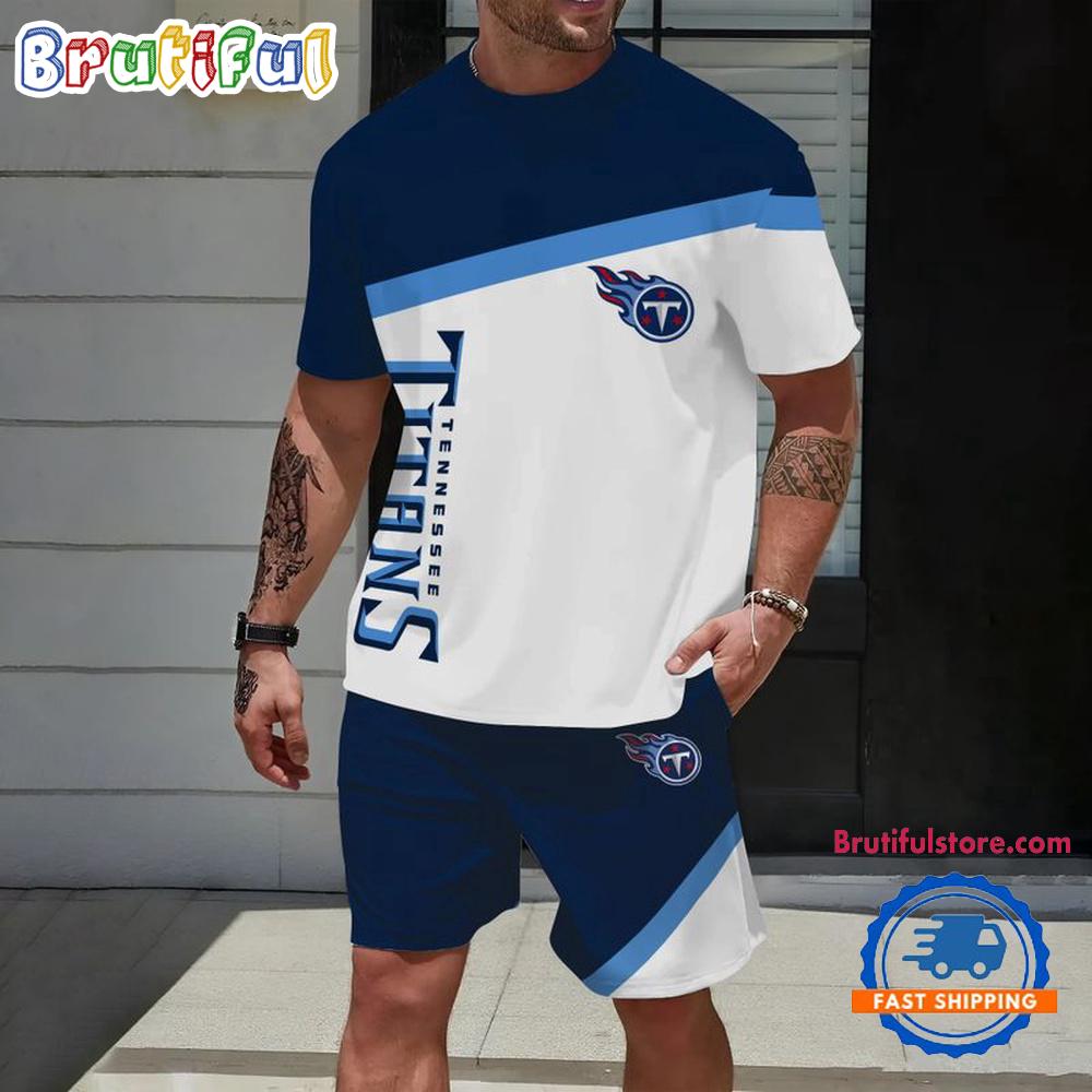 NFL Tennessee Titans Stripe Pattern Summer T Shirt And Shorts Set