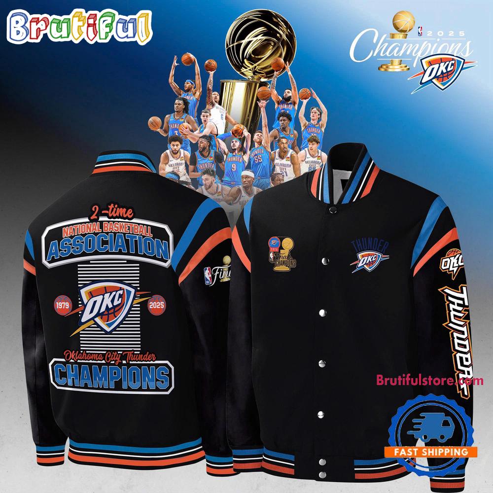 Oklahoma City Thunder 2025 NBA Champions 2 Time Baseball Jacket
