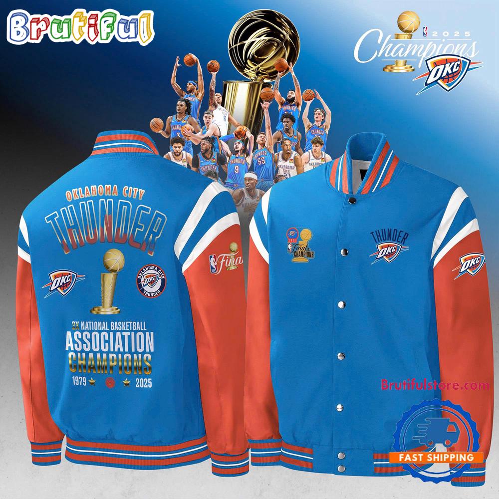 Oklahoma City Thunder 2025 NBA Champions Confetti Locker Room Baseball Jacket