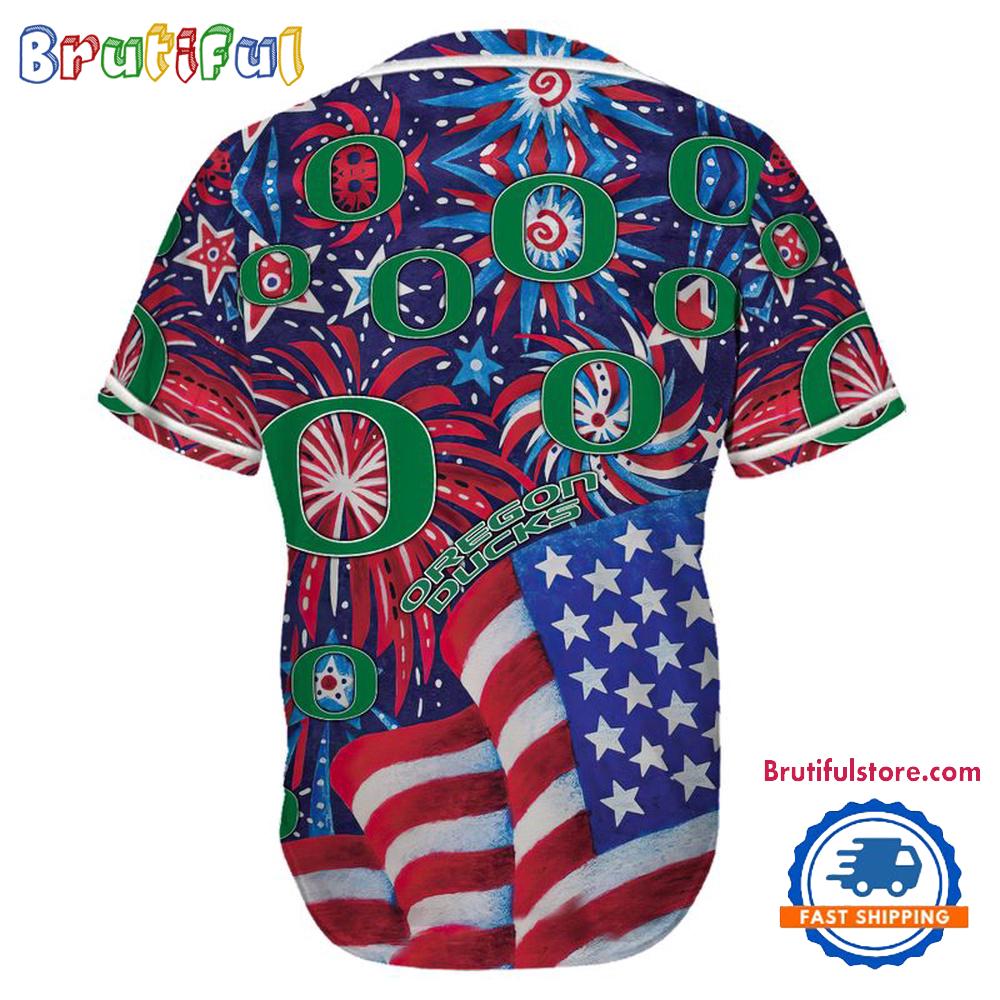 Oregon Ducks USA Flag Independence Day Baseball Jersey, Sport Team 4th of July Jersey