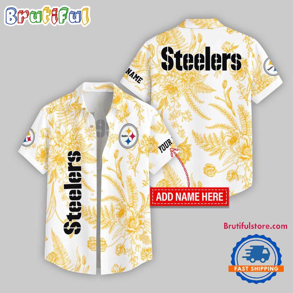 Pittsburgh Steelers Leaf Flower Pattern Personalized Name Hawaii Shirt