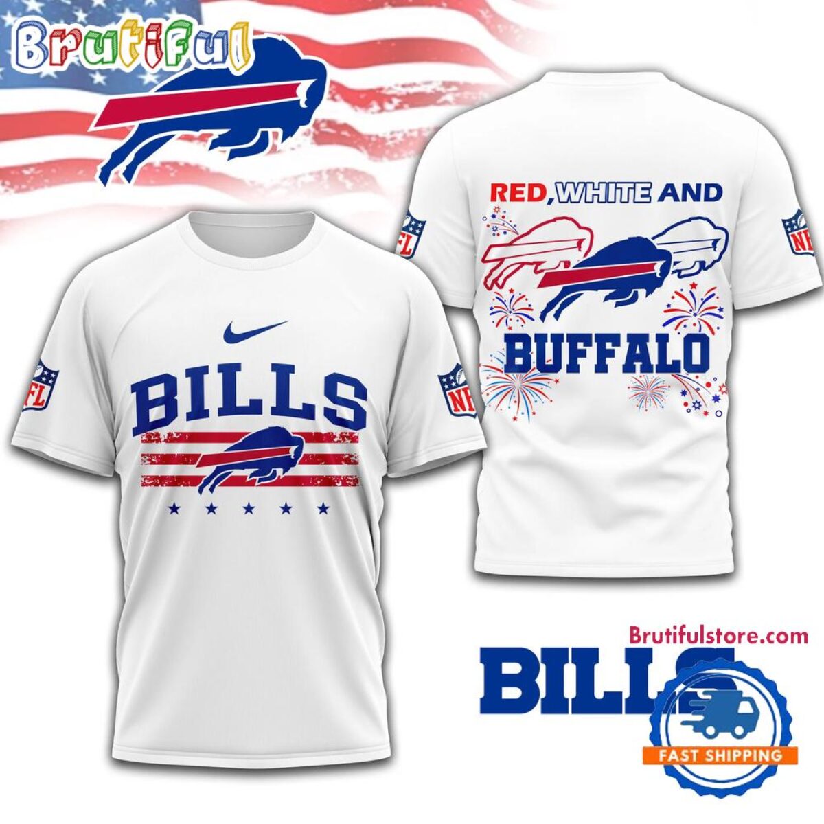Red White And Buffalo Bills 4th Of July Independence Day All Over