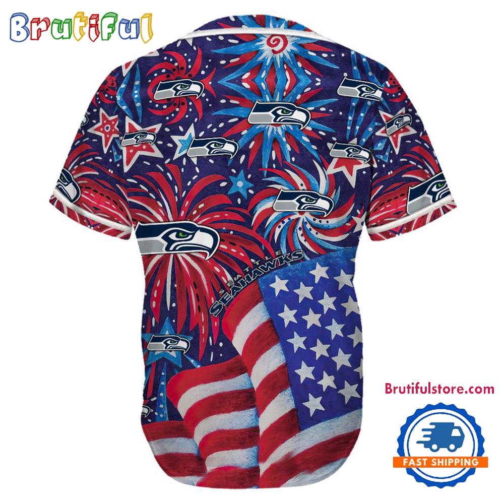 Seattle Seahawks USA Flag Independence Day Baseball Jersey, Sport Team 4th of July Jersey