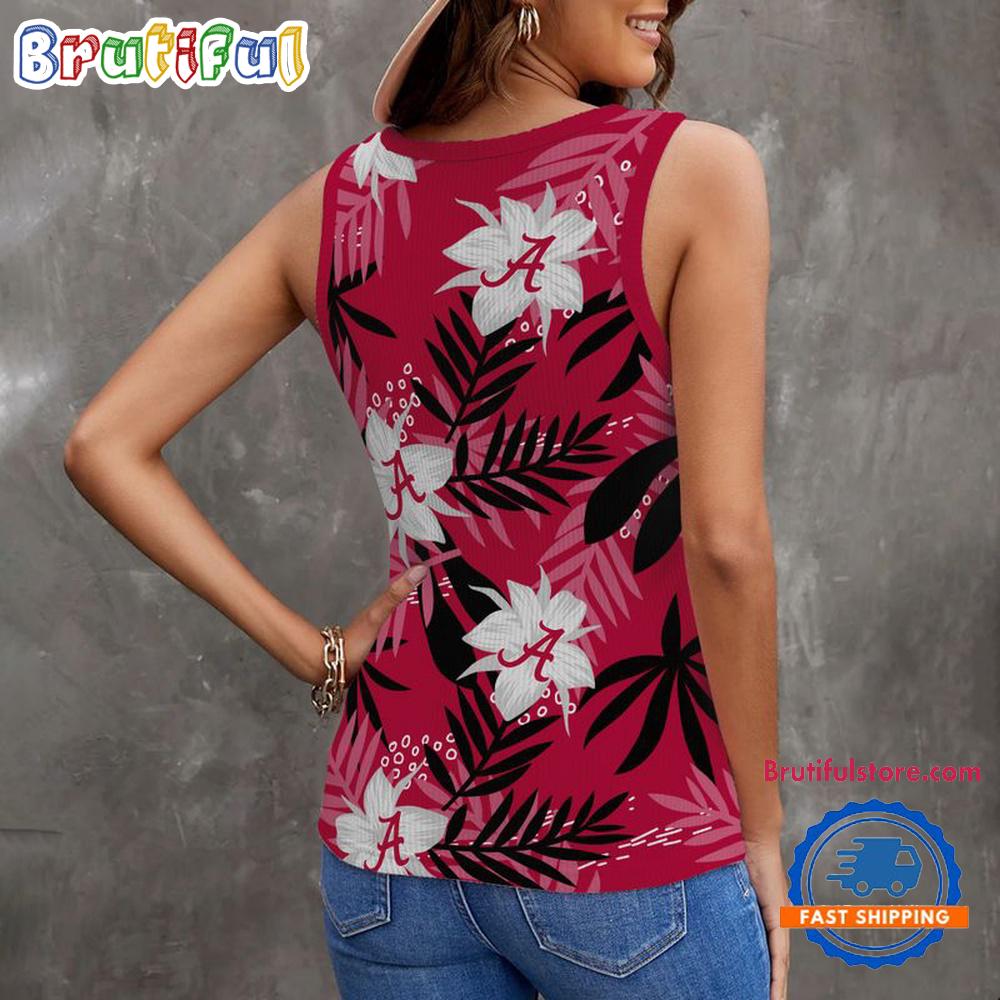 Alabama Crimson Tide Hibiscus Pattern Women's V-Neck Ribbed Tank Top