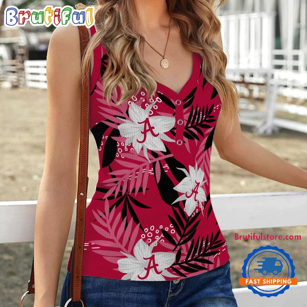Alabama Crimson Tide Hibiscus Pattern Women's V-Neck Ribbed Tank Top