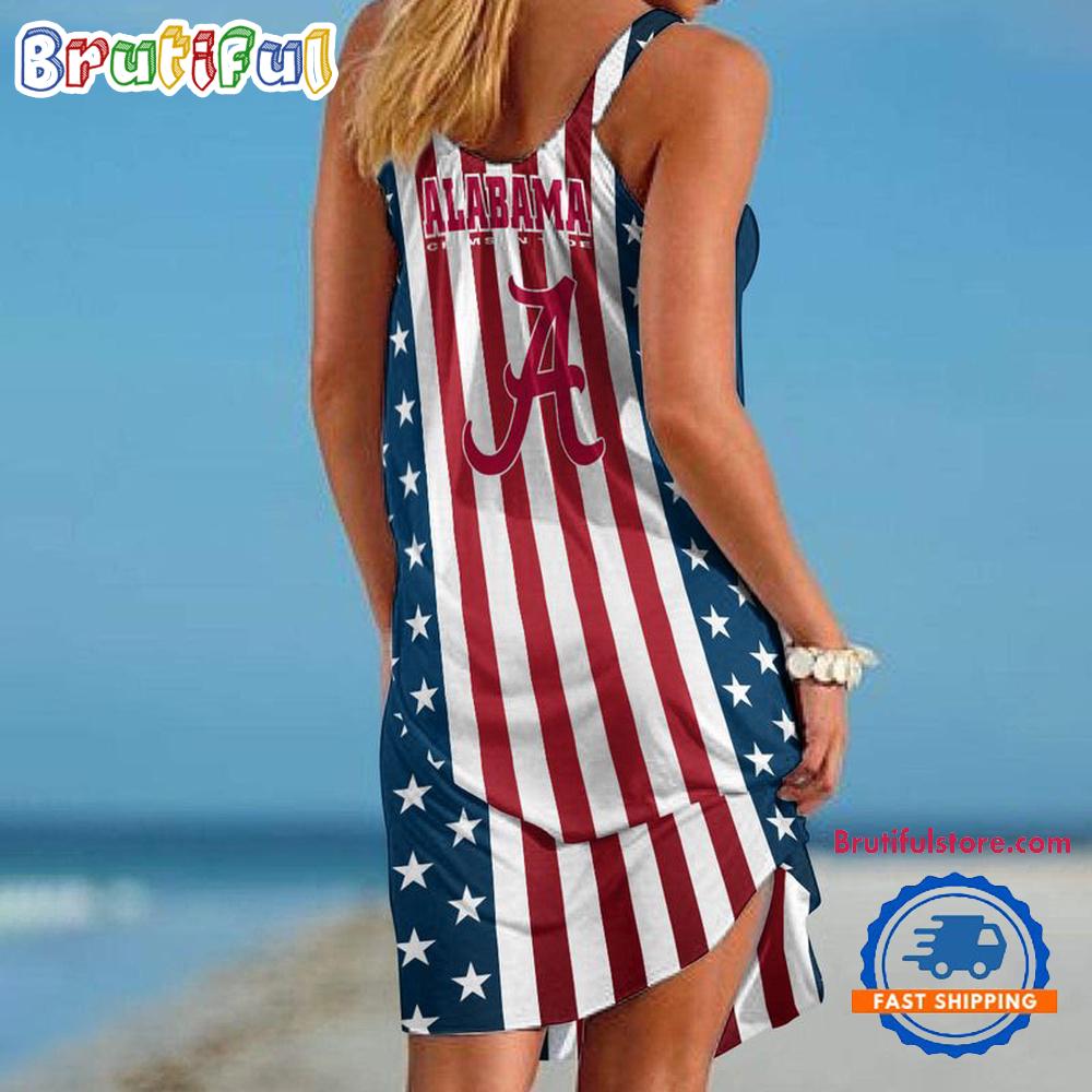 Alabama Crimson Tide In My Veins USA In My Heart Independence Day Women's Summer Beach Sling Dress