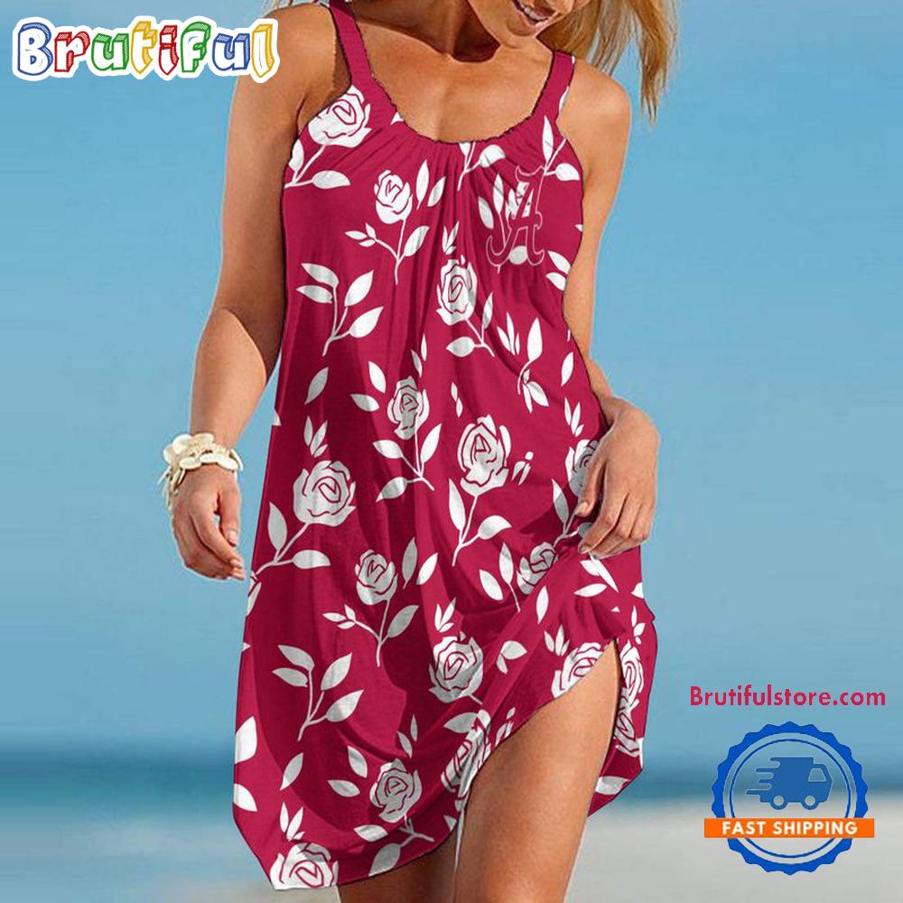 Alabama Crimson Tide Rose Pattern Women’s Summer Beach Sling Dress