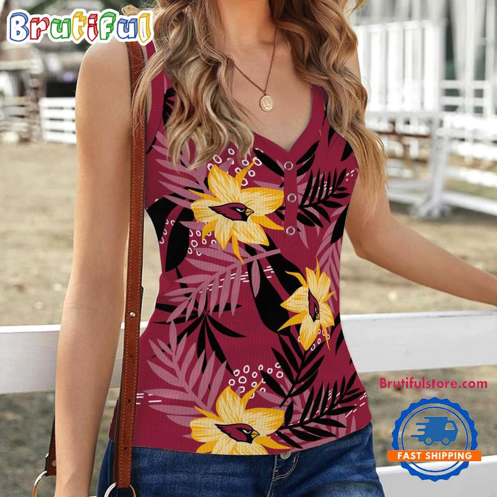 Arizona Cardinals Hibiscus Pattern Women's V-Neck Ribbed Tank Top