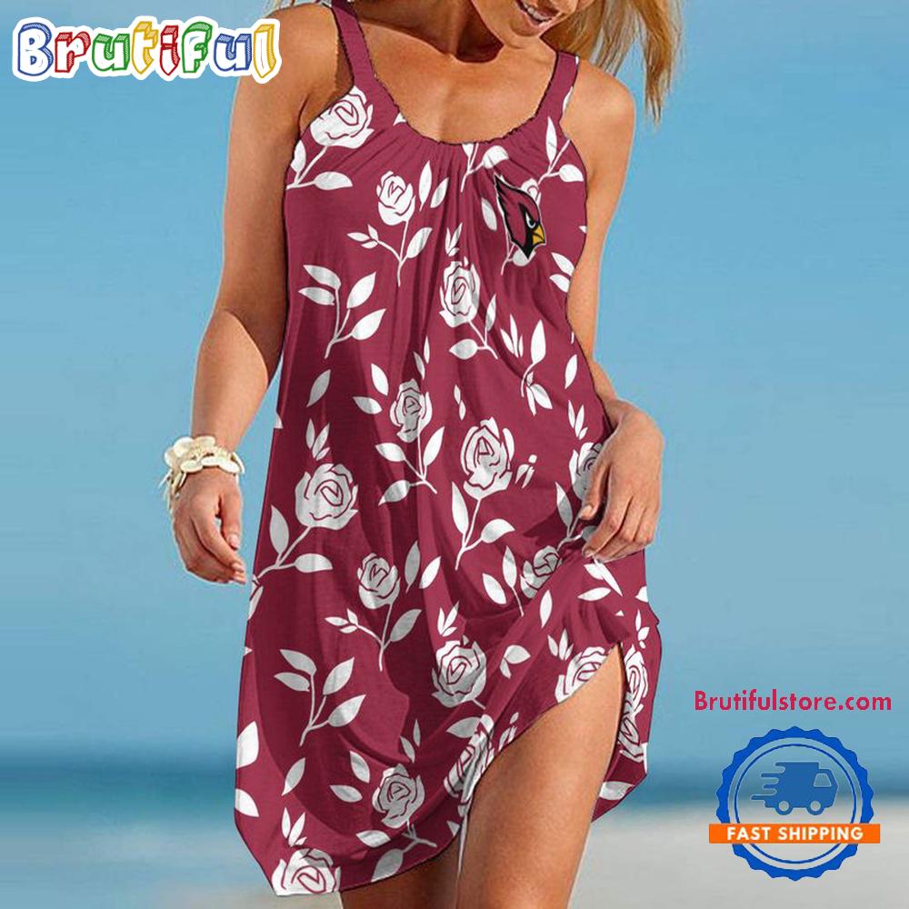 Arizona Cardinals Rose Pattern Women’s Summer Beach Sling Dress